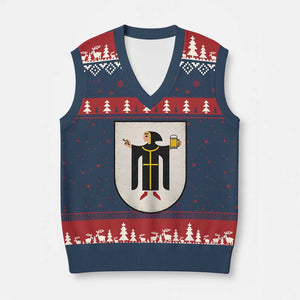 Funny Munich Oktoberfest Munchen Coat of Arms V-Neck Knit Sweater Vest Münchner Kindl Beer Drinking