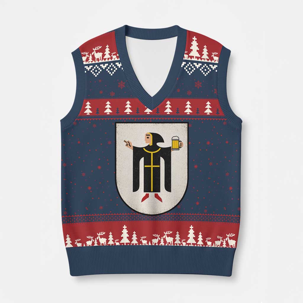 Funny Munich Oktoberfest Munchen Coat of Arms V-Neck Knit Sweater Vest Münchner Kindl Beer Drinking