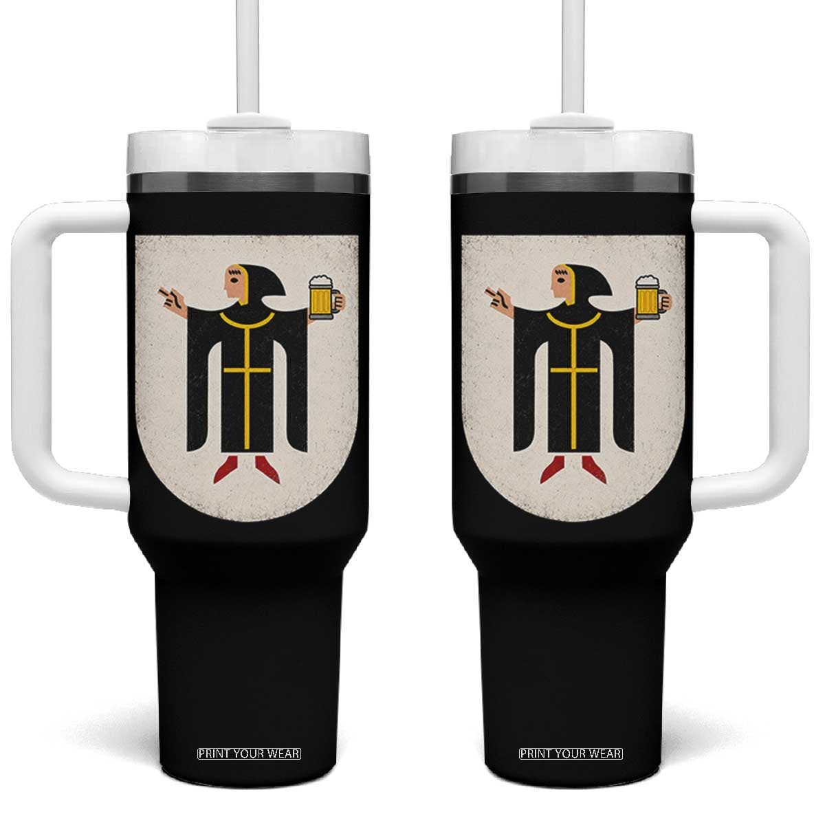 Funny Munich Oktoberfest Munchen Coat of Arms Tumbler With Handle Münchner Kindl Beer Drinking