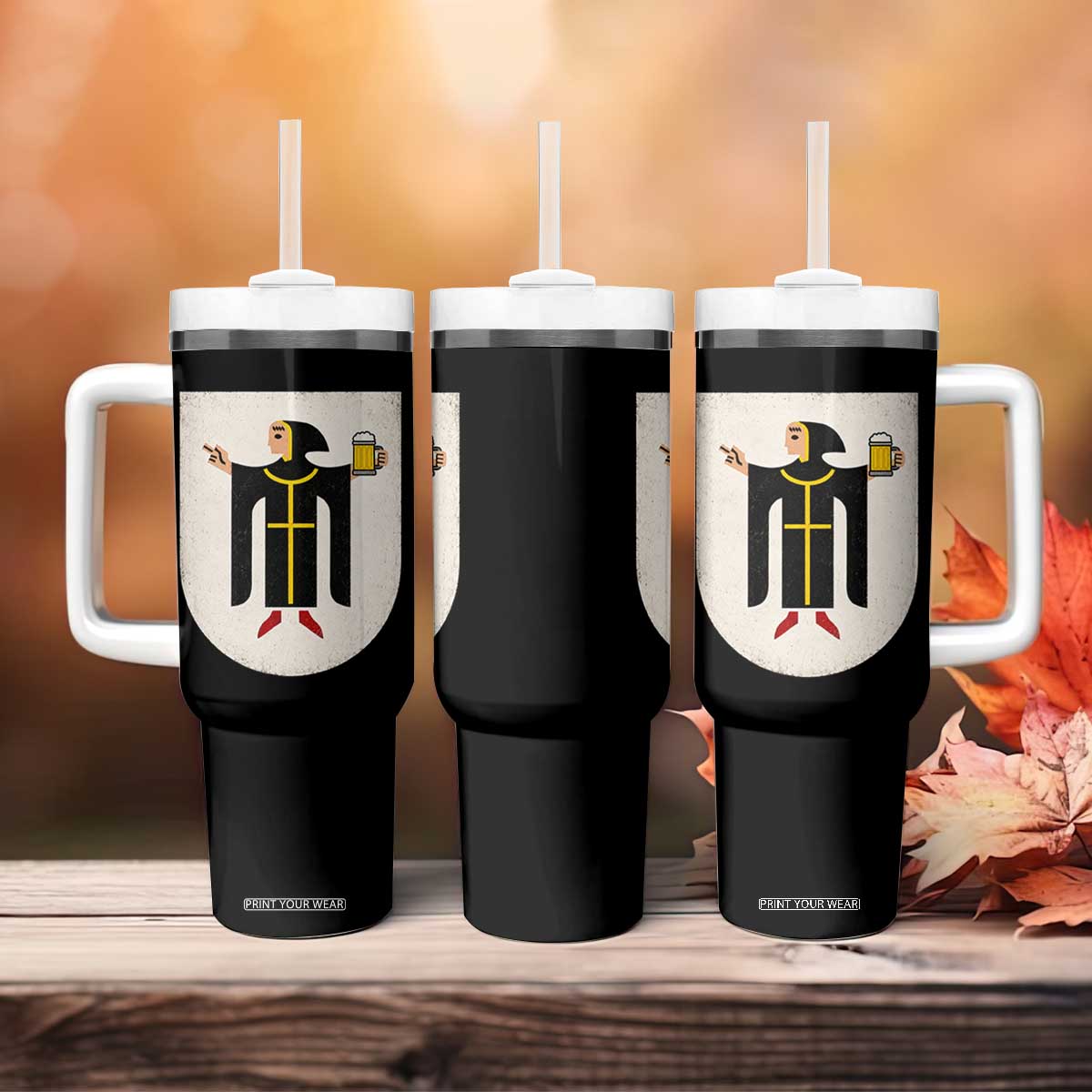 Funny Munich Oktoberfest Munchen Coat of Arms Tumbler With Handle Münchner Kindl Beer Drinking
