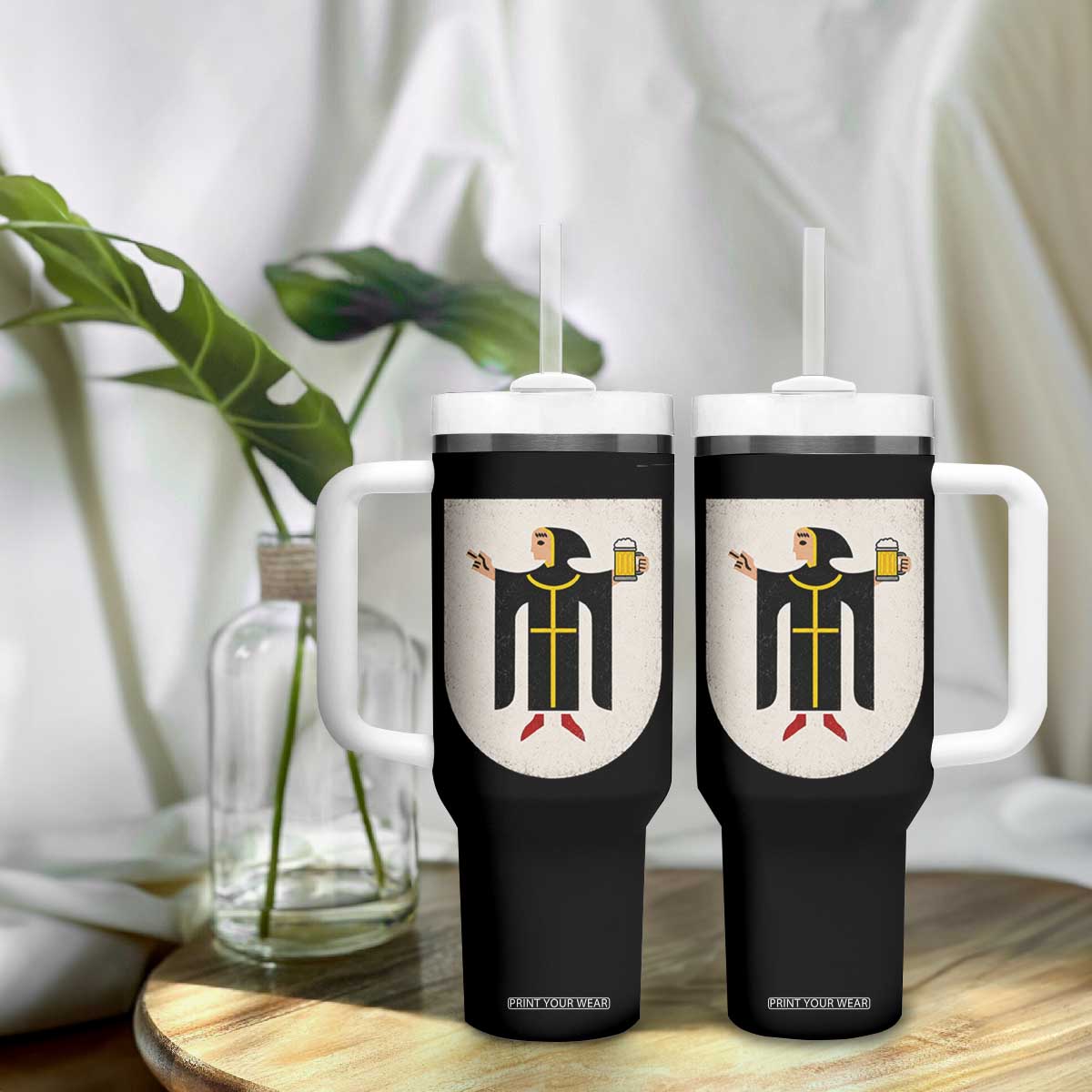 Funny Munich Oktoberfest Munchen Coat of Arms Tumbler With Handle Münchner Kindl Beer Drinking