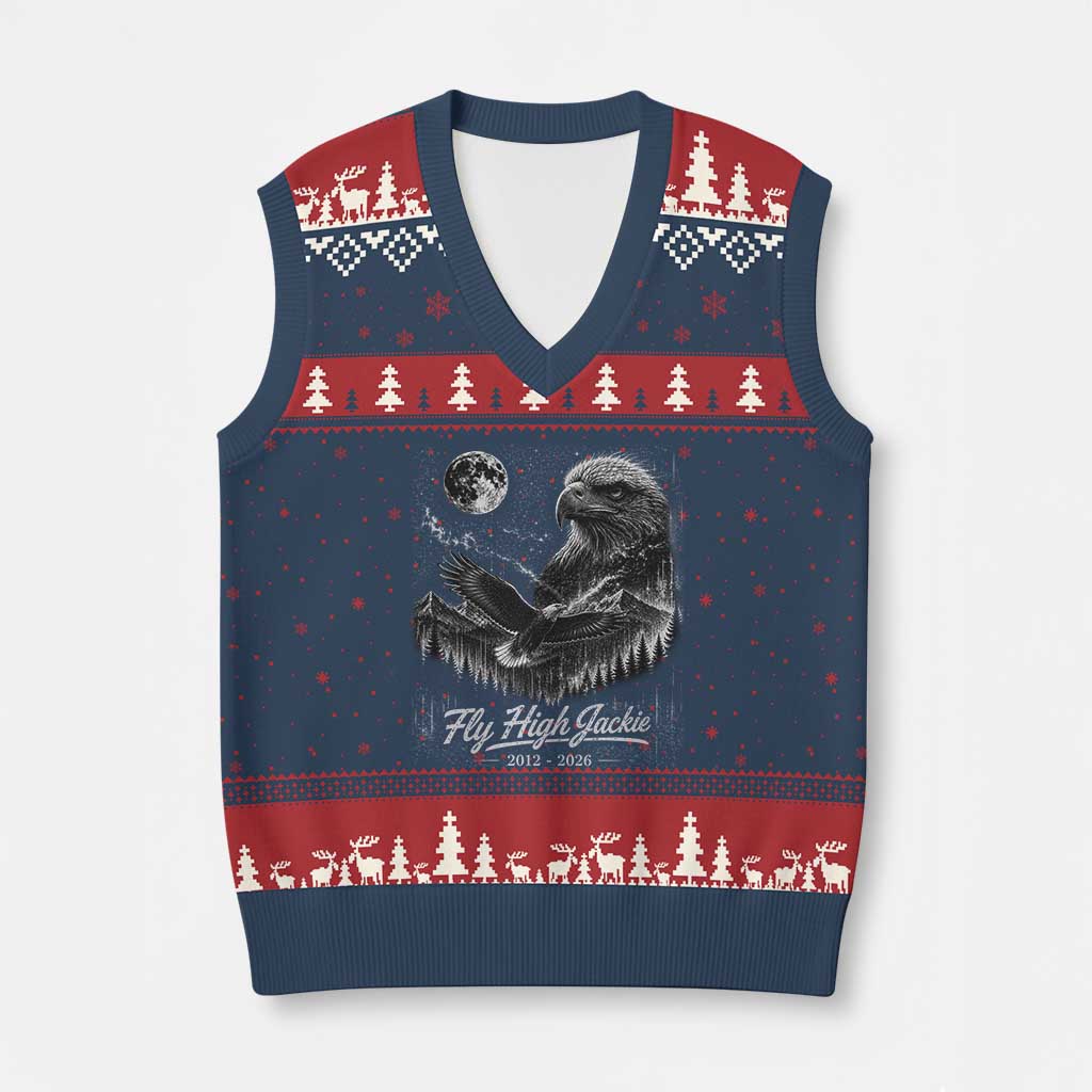 Fly High Jackie Eagle V-Neck Knit Sweater Vest Memorial Tribute Nature Supports California Wildlife TS11 Navy Red Print Your Wear