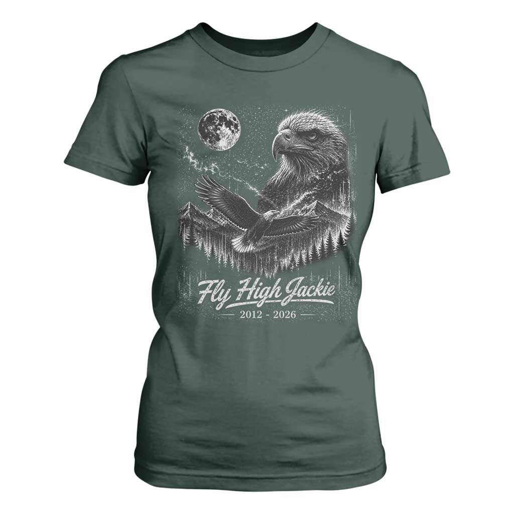 Fly High Jackie Eagle T Shirt For Women Memorial Tribute Nature Supports California Wildlife TS11 Dark Forest Green Print Your Wear
