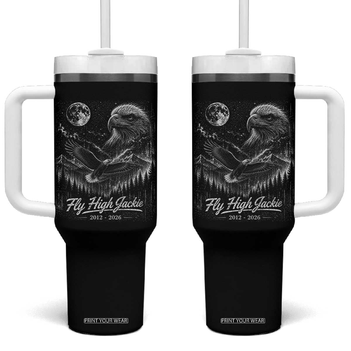 Fly High Jackie Eagle Tumbler With Handle Memorial Tribute Nature Supports California Wildlife TS11 One Size: 40 oz Black Print Your Wear