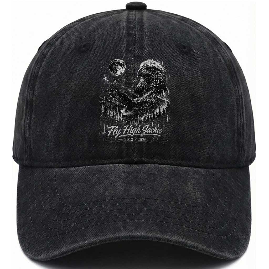 Fly High Jackie Eagle Washed Cotton Baseball Cap Memorial Tribute Nature Supports California Wildlife TS11 Print Your Wear
