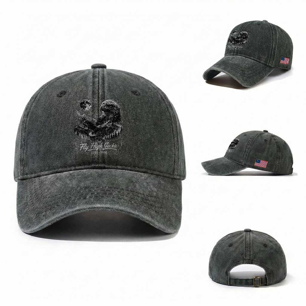 Fly High Jackie Eagle Washed Cotton Baseball Cap Memorial Tribute Nature Supports California Wildlife TS11 Washed Cap Universal Fit Dark Green Print Your Wear