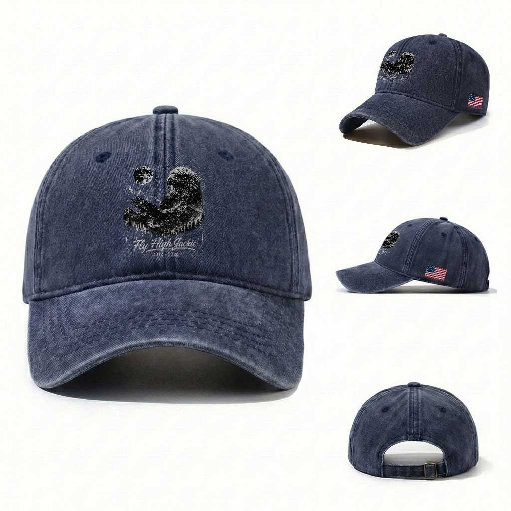 Fly High Jackie Eagle Washed Cotton Baseball Cap Memorial Tribute Nature Supports California Wildlife TS11 Washed Cap Universal Fit Navy Print Your Wear