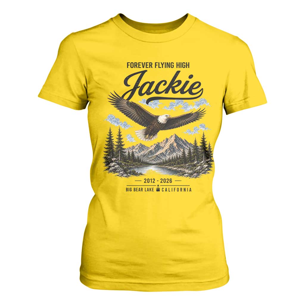 Jackie Bald Eagle Memorial Tribute T Shirt For Women Forever Flying High Big Bear California 2012 2026 TS11 Daisy Print Your Wear