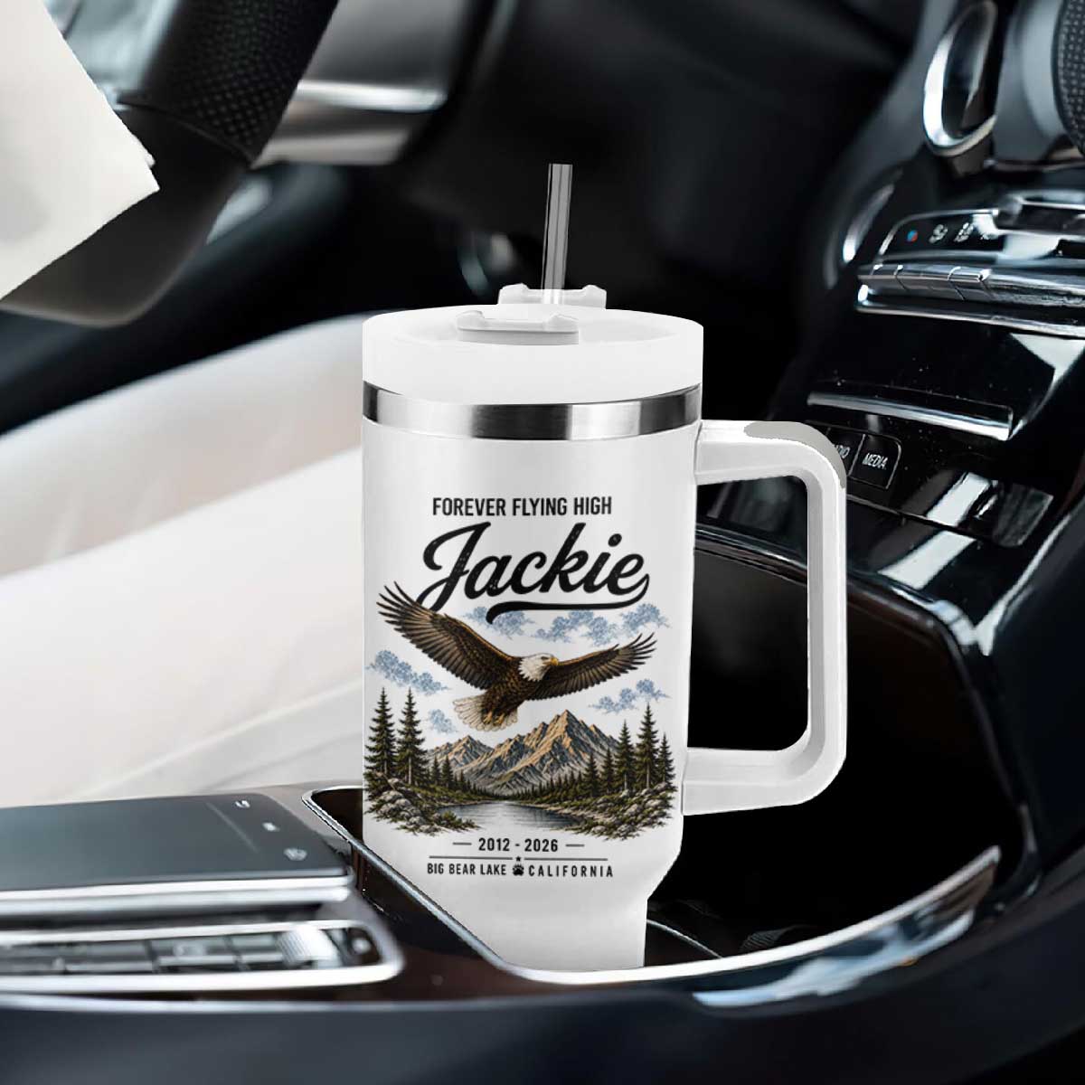 Jackie Bald Eagle Memorial Tribute Tumbler With Handle Forever Flying High Big Bear California 2012 2026 TS11 Print Your Wear