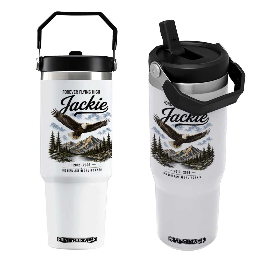 Jackie Bald Eagle Memorial Tribute Flip Straw Tumbler Forever Flying High Big Bear California 2012 2026 TS11 One Size: 30 oz White Print Your Wear
