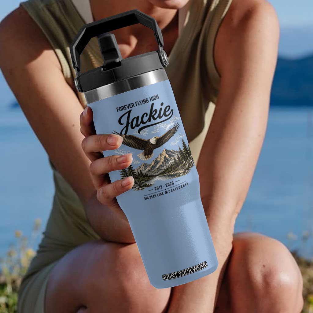 Jackie Bald Eagle Memorial Tribute Flip Straw Tumbler Forever Flying High Big Bear California 2012 2026 TS11 One Size: 30 oz Light Blue Print Your Wear