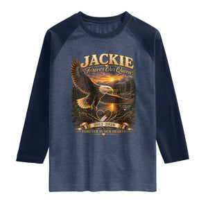 Jackie The Eagle Big Bear Lake California Raglan Shirt Forever Our Queen And In Our Hearts Wildlife Supports TS11 Heather Denim Navy Print Your Wear