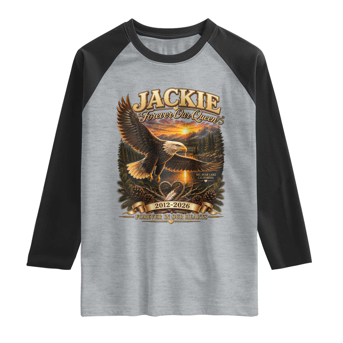 Jackie The Eagle Big Bear Lake California Raglan Shirt Forever Our Queen And In Our Hearts Wildlife Supports TS11 Heather Gray Black Print Your Wear