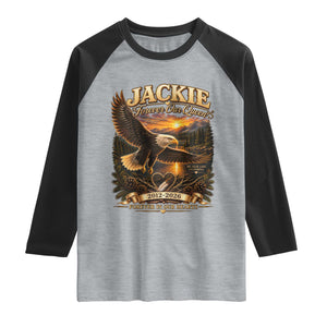 Jackie The Eagle Big Bear Lake California Raglan Shirt Forever Our Queen And In Our Hearts Wildlife Supports TS11 Heather Gray Black Print Your Wear