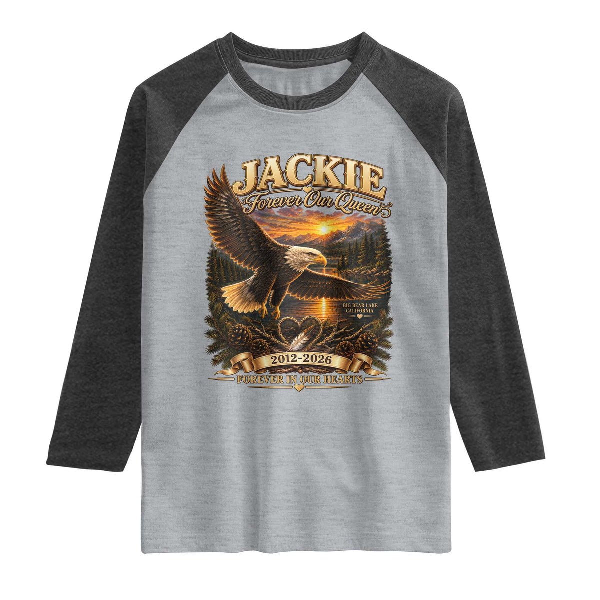 Jackie The Eagle Big Bear Lake California Raglan Shirt Forever Our Queen And In Our Hearts Wildlife Supports TS11 Heather Gray Heather Charcoal Print Your Wear