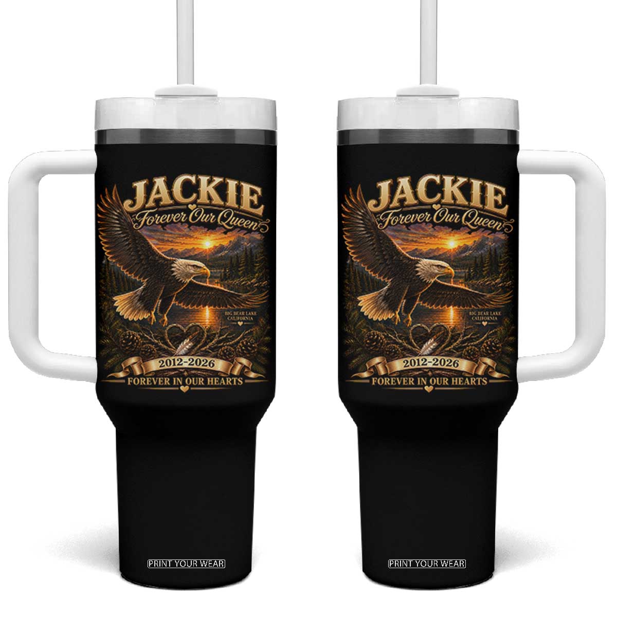 Jackie The Eagle Big Bear Lake California Tumbler With Handle Forever Our Queen And In Our Hearts Wildlife Supports TS11 One Size: 40 oz Black Print Your Wear