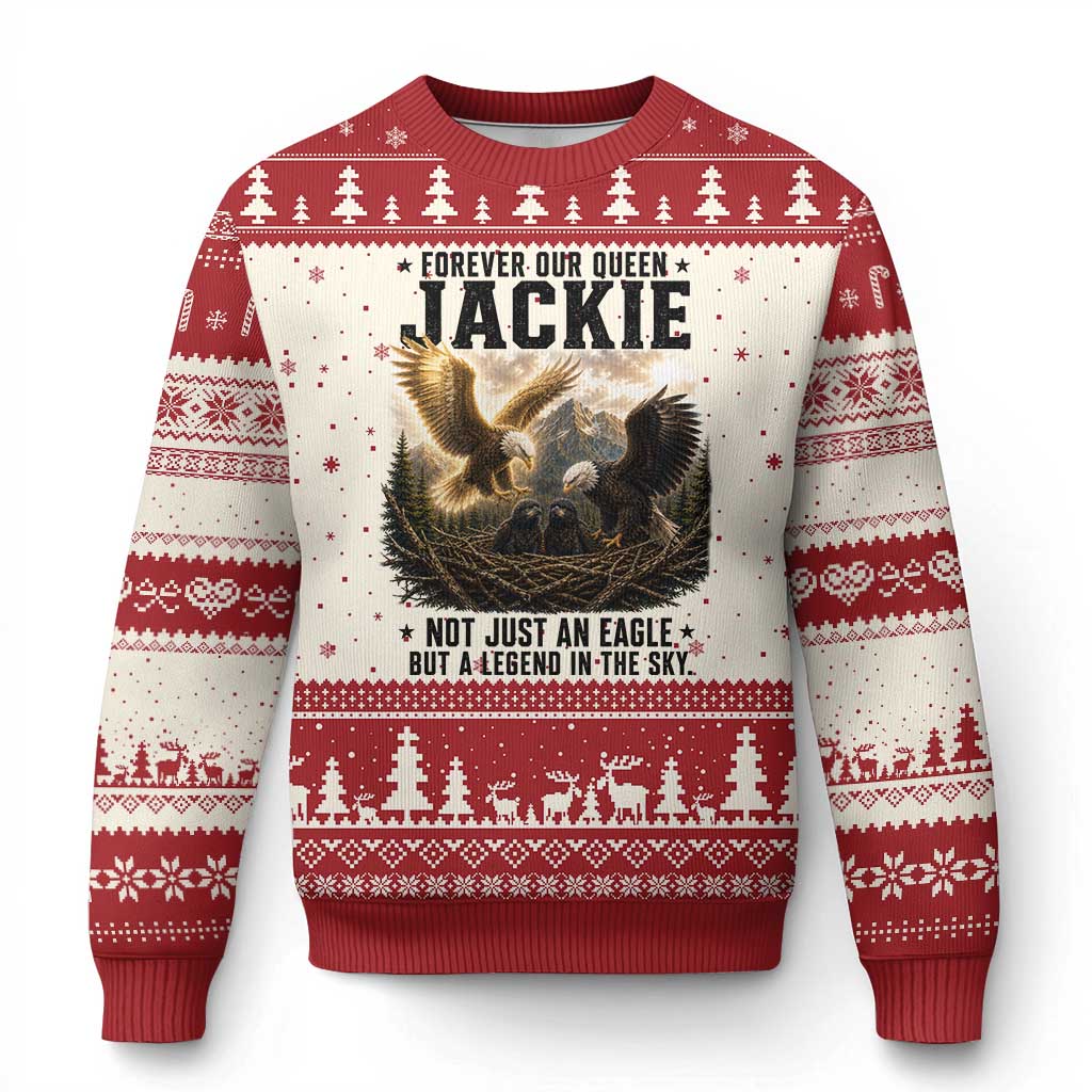 Jackie Bald Eagle Ugly Christmas Sweater Forever Our Queen Not Just An Eagle But A Legend In The Sky TS11 Beige Red Print Your Wear