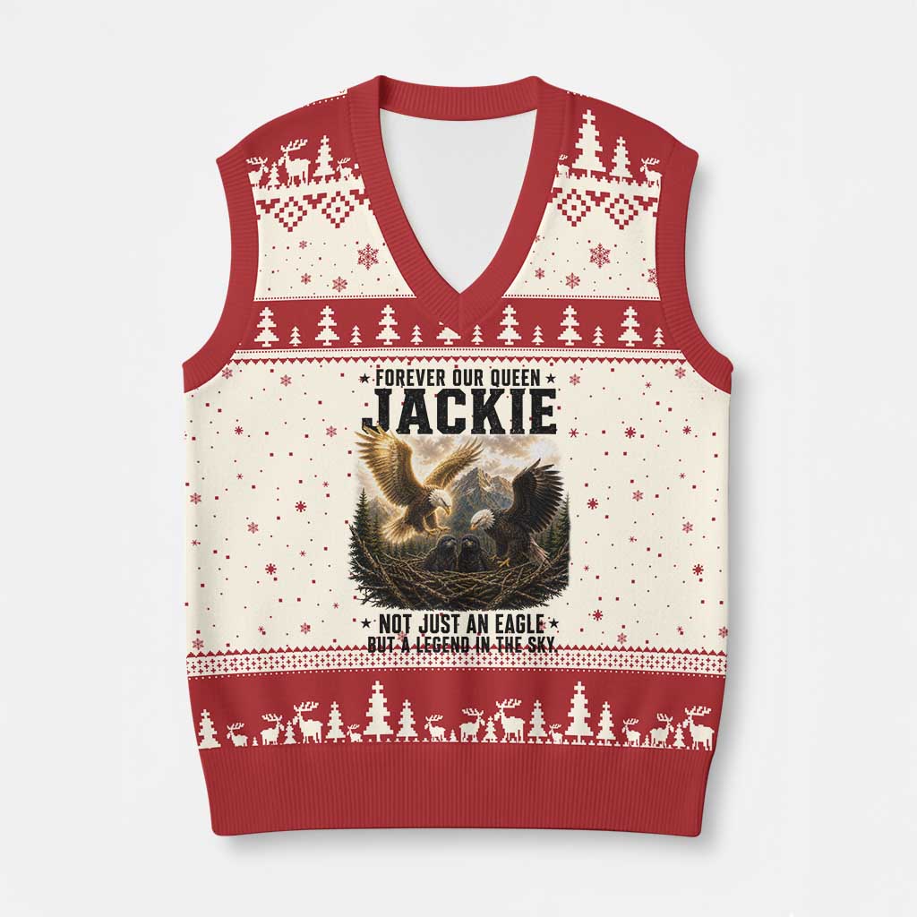 Jackie Bald Eagle V-Neck Knit Sweater Vest Forever Our Queen Not Just An Eagle But A Legend In The Sky TS11 Beige Red Print Your Wear