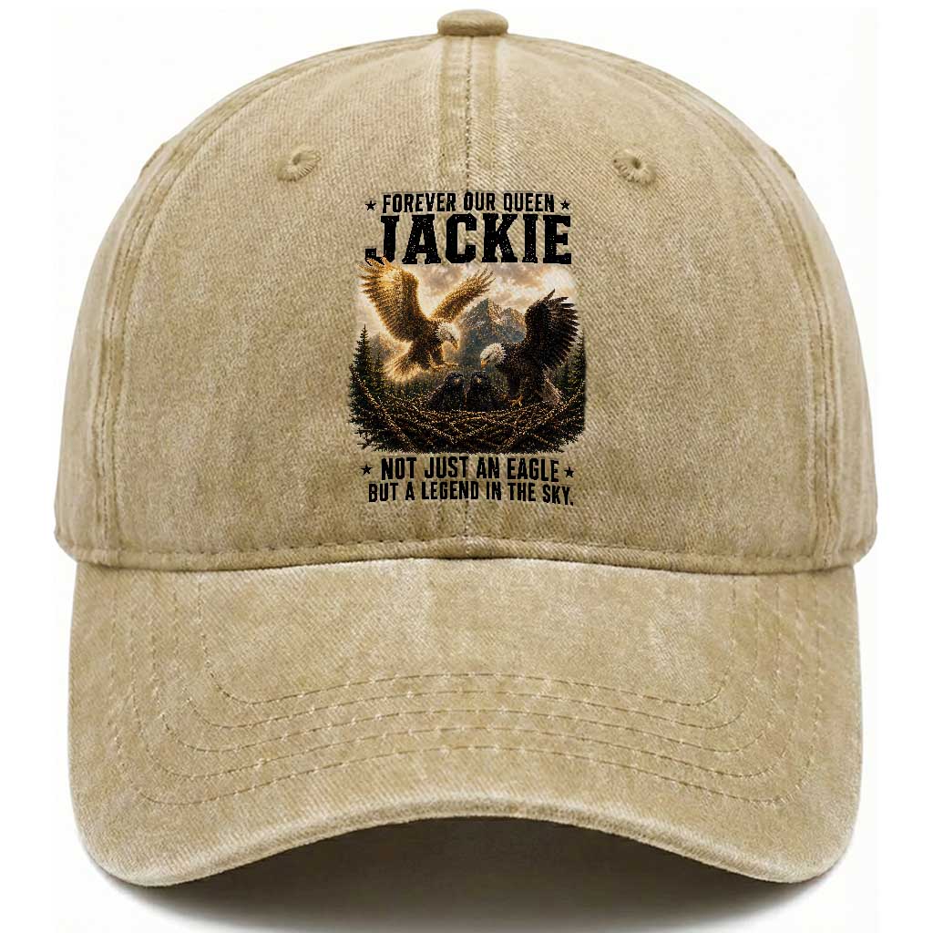 Jackie Bald Eagle Washed Cotton Baseball Cap Forever Our Queen Not Just An Eagle But A Legend In The Sky TS11 Print Your Wear