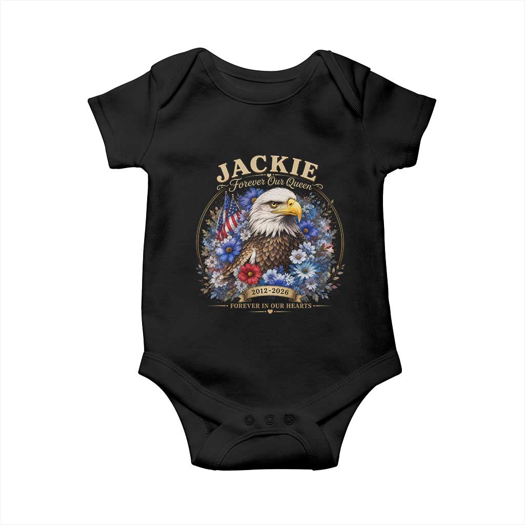 Jackie Bald Eagle Baby Onesie Forever Our Queen And In Our Hearts USA Floral TS11 Black Print Your Wear