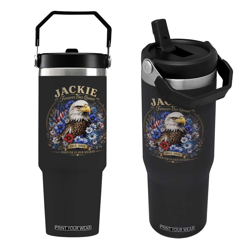 Jackie Bald Eagle Flip Straw Tumbler Forever Our Queen And In Our Hearts USA Floral TS11 One Size: 30 oz Black Print Your Wear