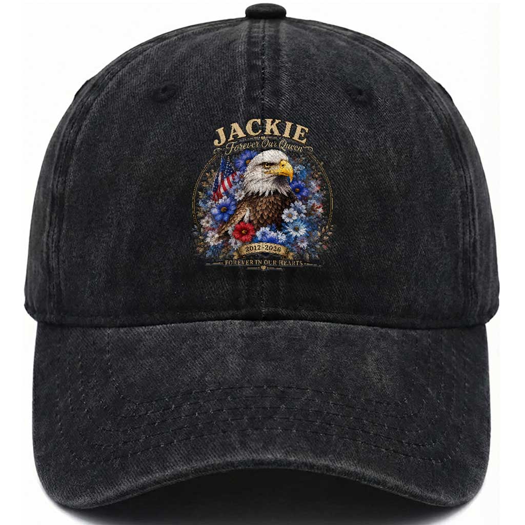 Jackie Bald Eagle Washed Cotton Baseball Cap Forever Our Queen And In Our Hearts USA Floral TS11 Print Your Wear