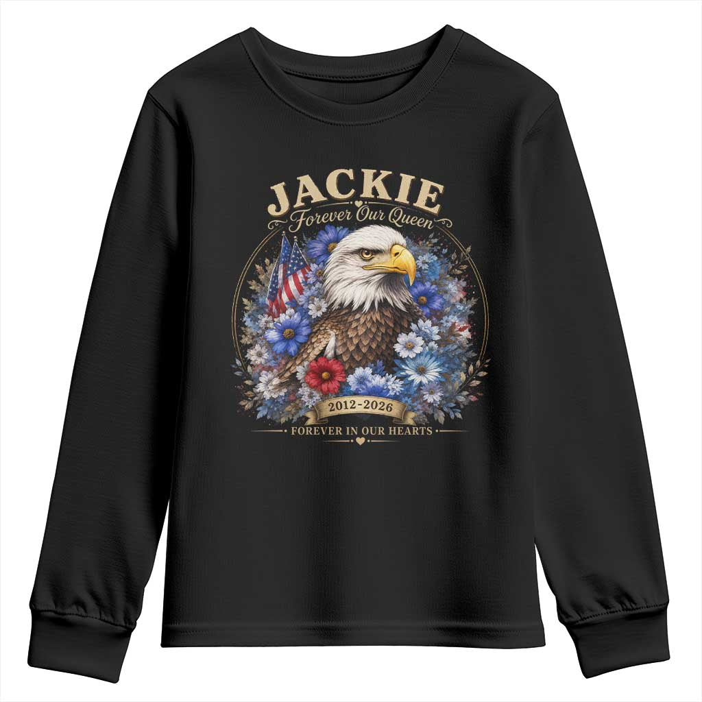 Jackie Bald Eagle Youth Sweatshirt Forever Our Queen And In Our Hearts USA Floral TS11 Black Print Your Wear