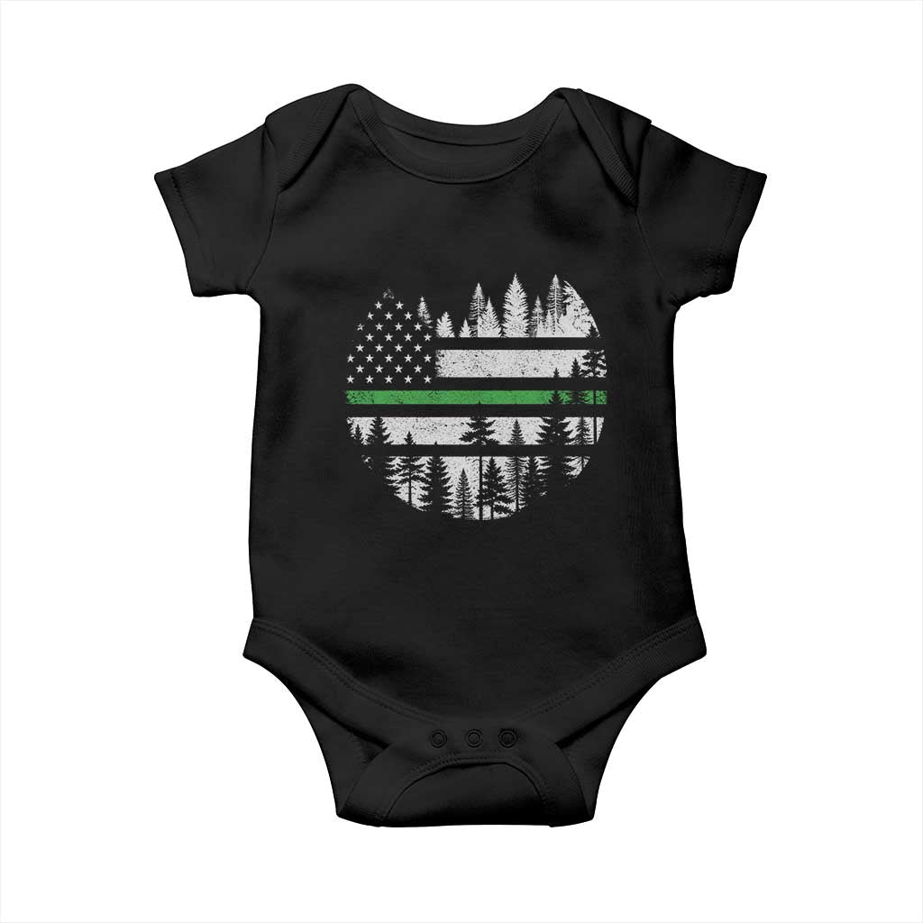 Park Ranger Law Enforcement Forest Green Line American Flag Baby Onesie