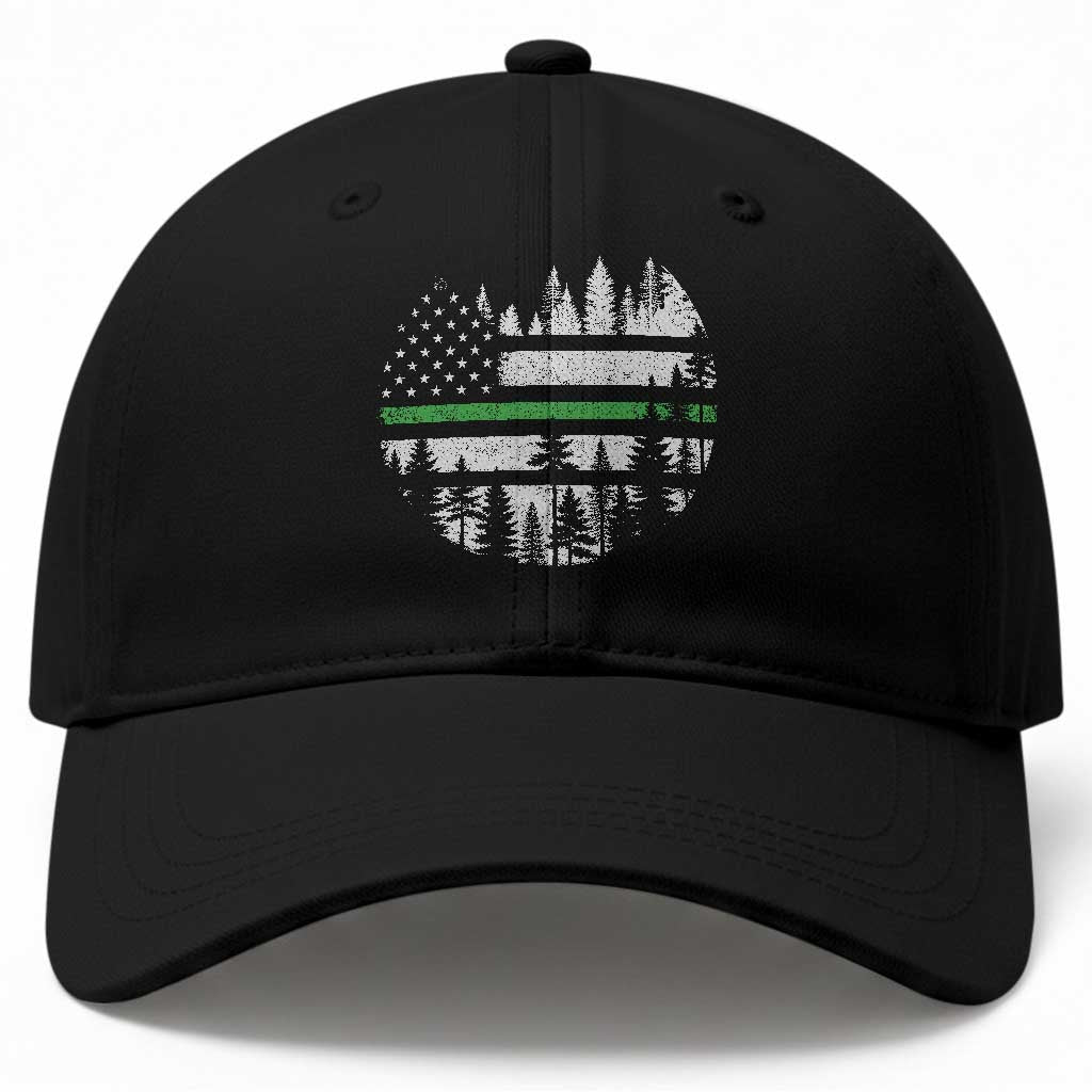 Park Ranger Law Enforcement Forest Green Line American Flag Baseball Cap