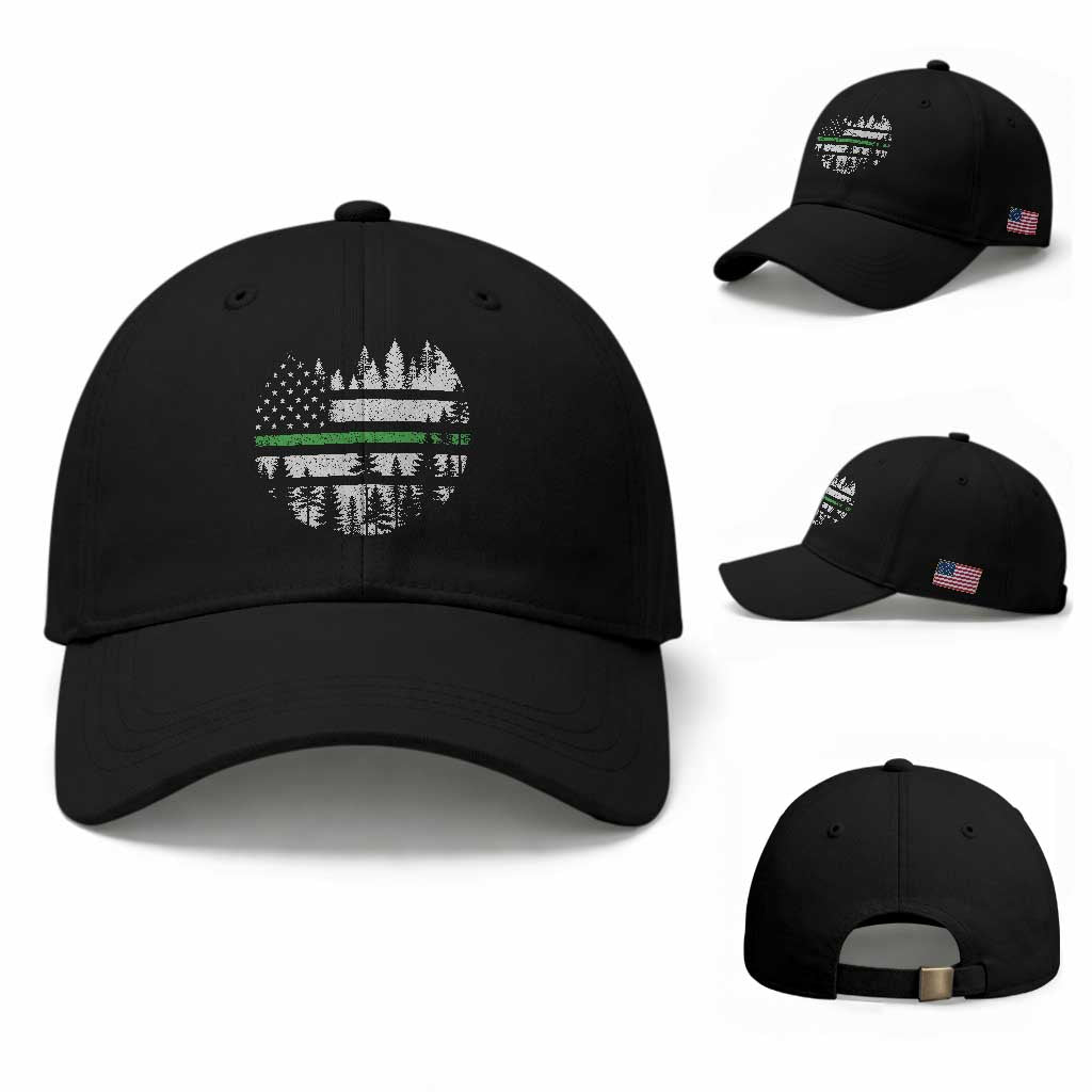 Park Ranger Law Enforcement Forest Green Line American Flag Baseball Cap