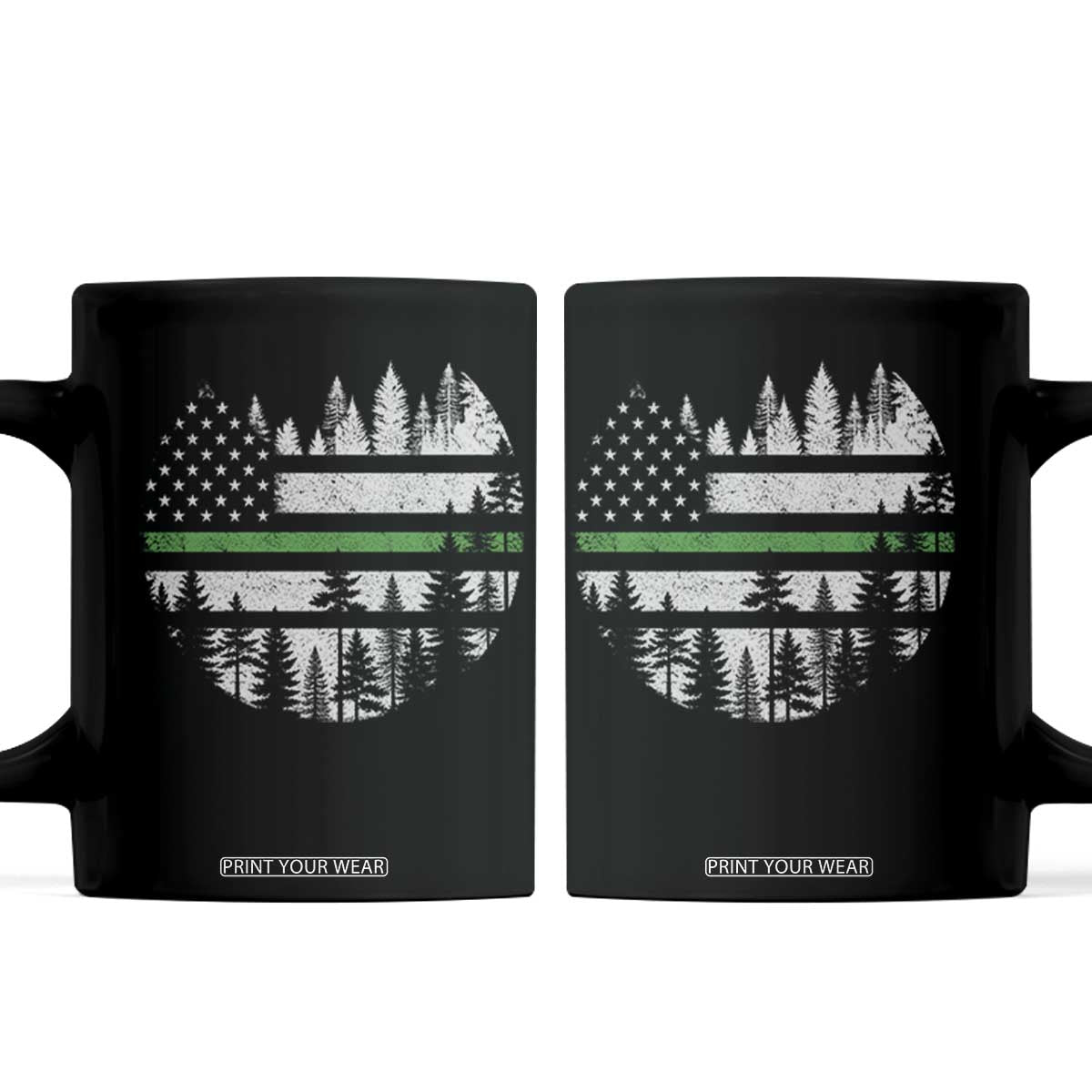 Park Ranger Law Enforcement Forest Green Line American Flag Coffee Mug