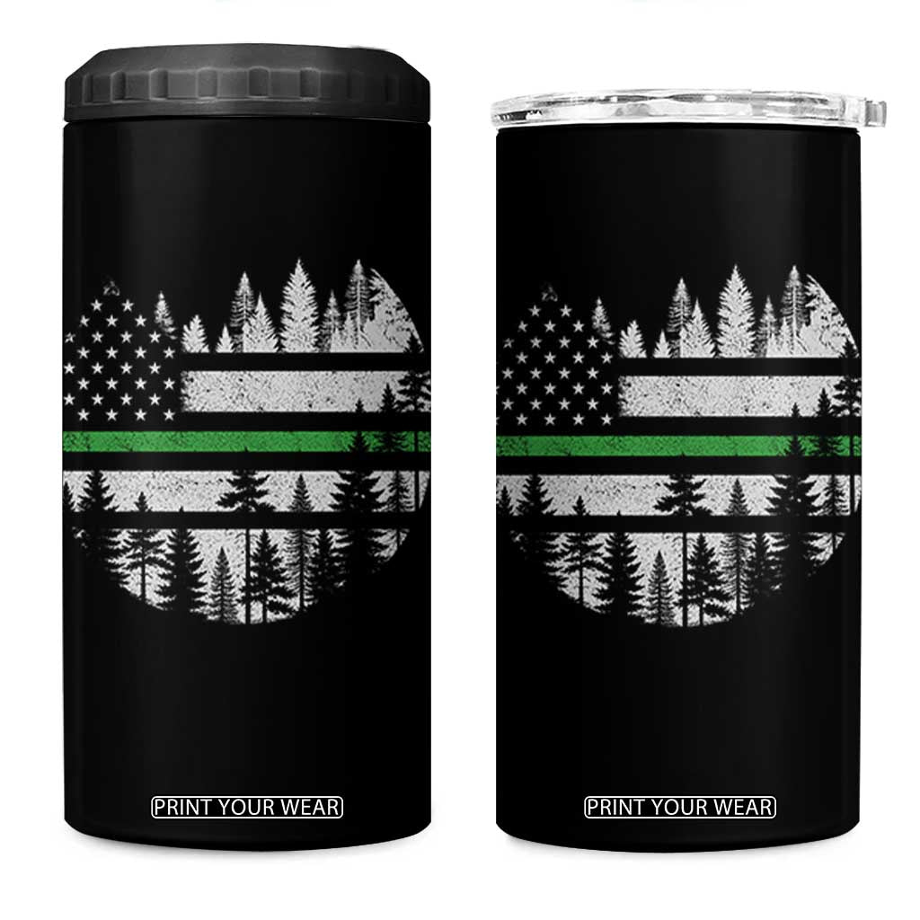 Park Ranger Law Enforcement Forest Green Line American Flag 4 in 1 Can Cooler Tumbler