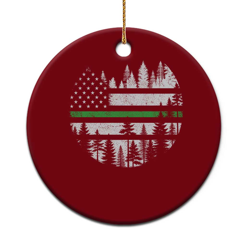 Park Ranger Law Enforcement Forest Green Line American Flag Ceramic Ornament