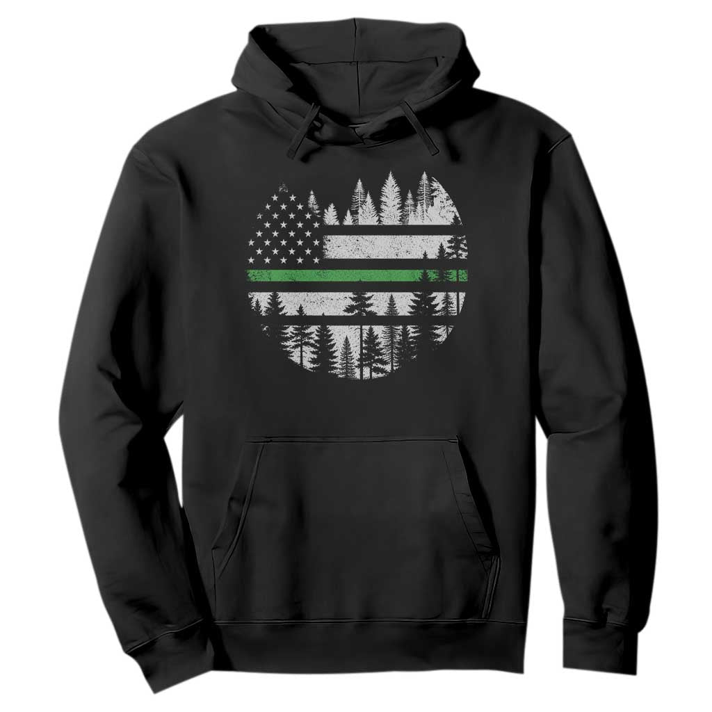 Park Ranger Law Enforcement Forest Green Line American Flag Hoodie