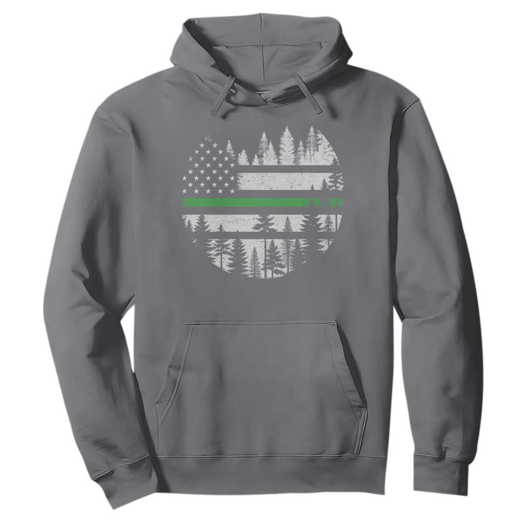 Park Ranger Law Enforcement Forest Green Line American Flag Hoodie