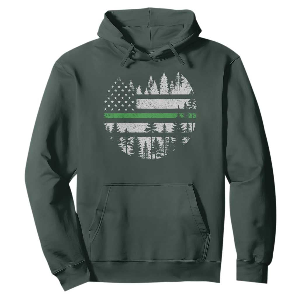 Park Ranger Law Enforcement Forest Green Line American Flag Hoodie