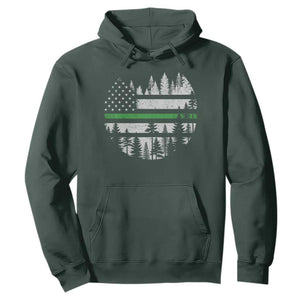 Park Ranger Law Enforcement Forest Green Line American Flag Hoodie