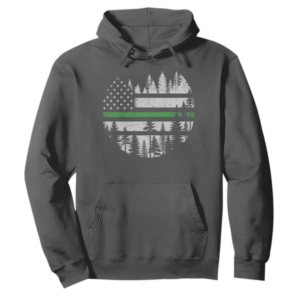Park Ranger Law Enforcement Forest Green Line American Flag Hoodie