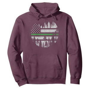 Park Ranger Law Enforcement Forest Green Line American Flag Hoodie