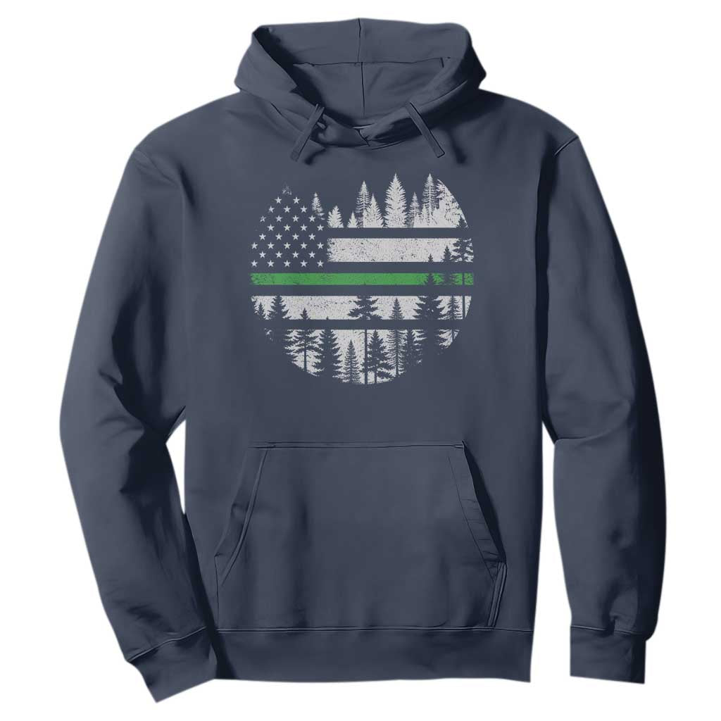 Park Ranger Law Enforcement Forest Green Line American Flag Hoodie
