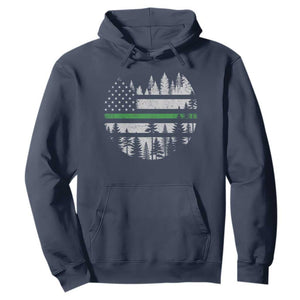 Park Ranger Law Enforcement Forest Green Line American Flag Hoodie
