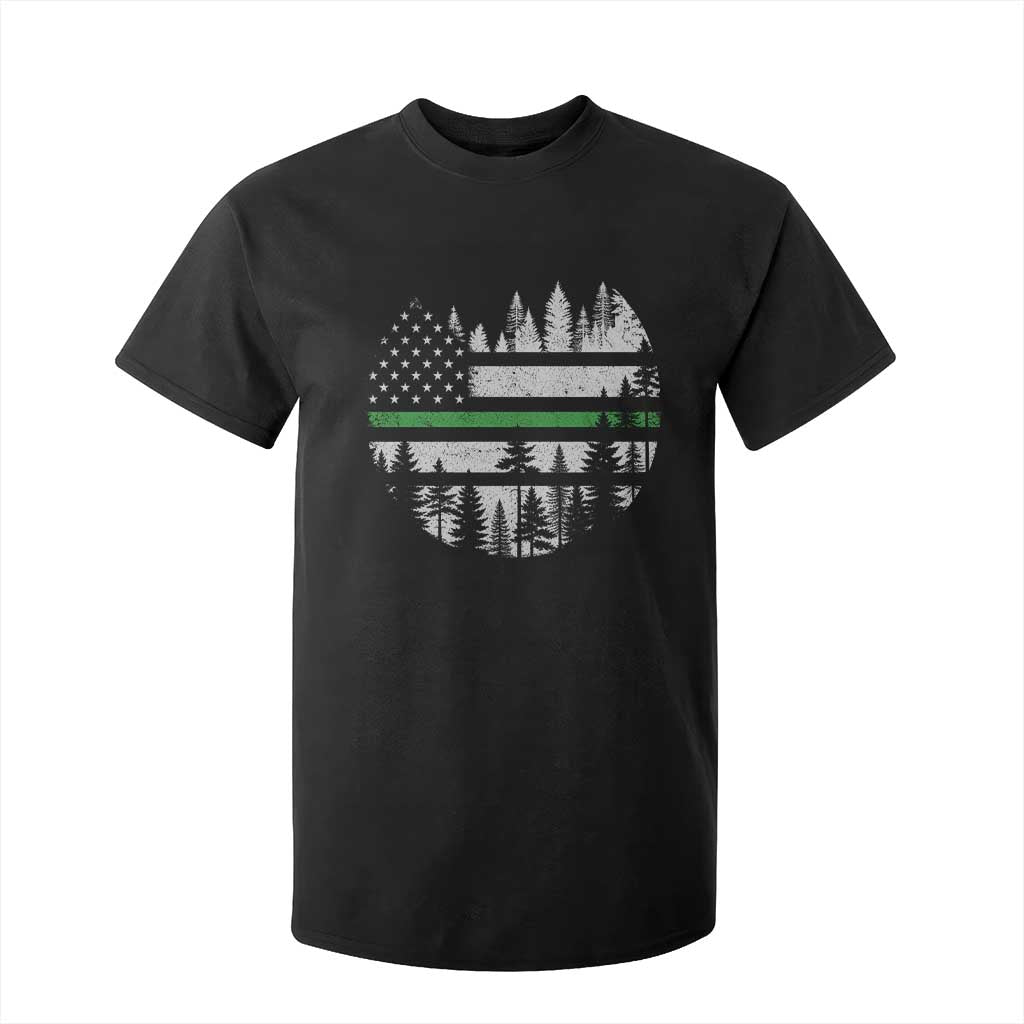 Park Ranger Law Enforcement Forest Green Line American Flag T Shirt For Kid