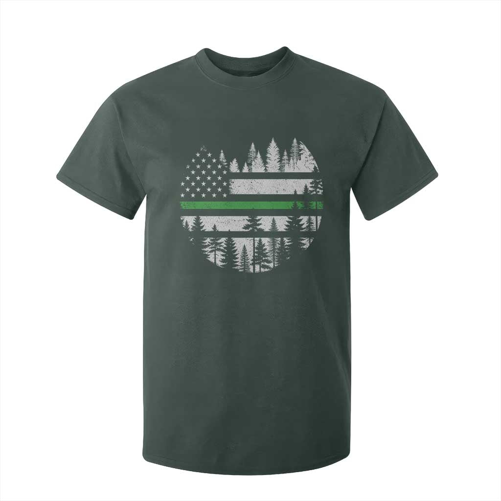 Park Ranger Law Enforcement Forest Green Line American Flag T Shirt For Kid