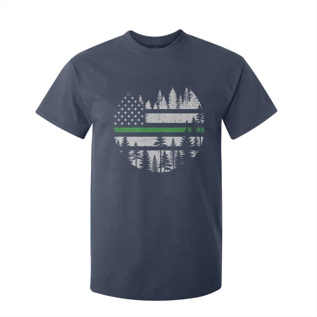 Park Ranger Law Enforcement Forest Green Line American Flag T Shirt For Kid