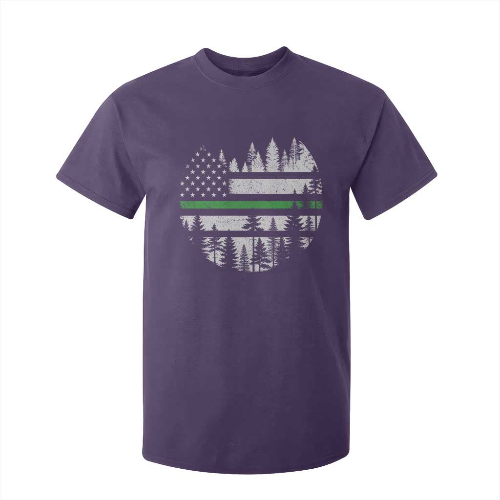 Park Ranger Law Enforcement Forest Green Line American Flag T Shirt For Kid