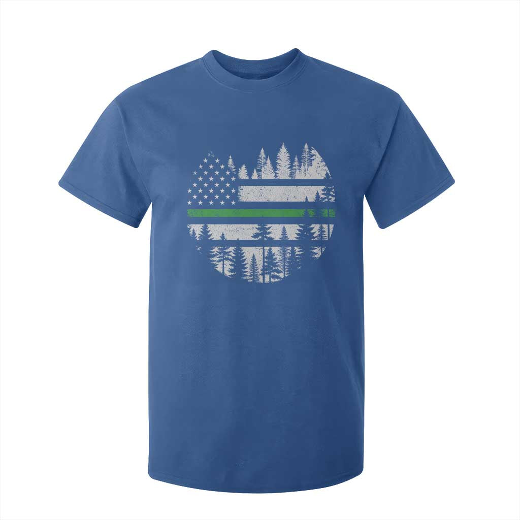 Park Ranger Law Enforcement Forest Green Line American Flag T Shirt For Kid
