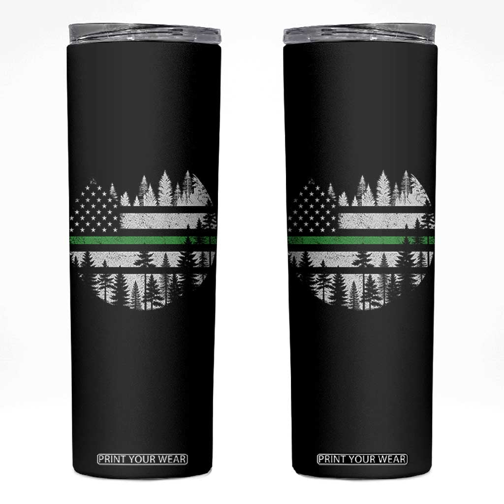 Park Ranger Law Enforcement Forest Green Line American Flag Skinny Tumbler