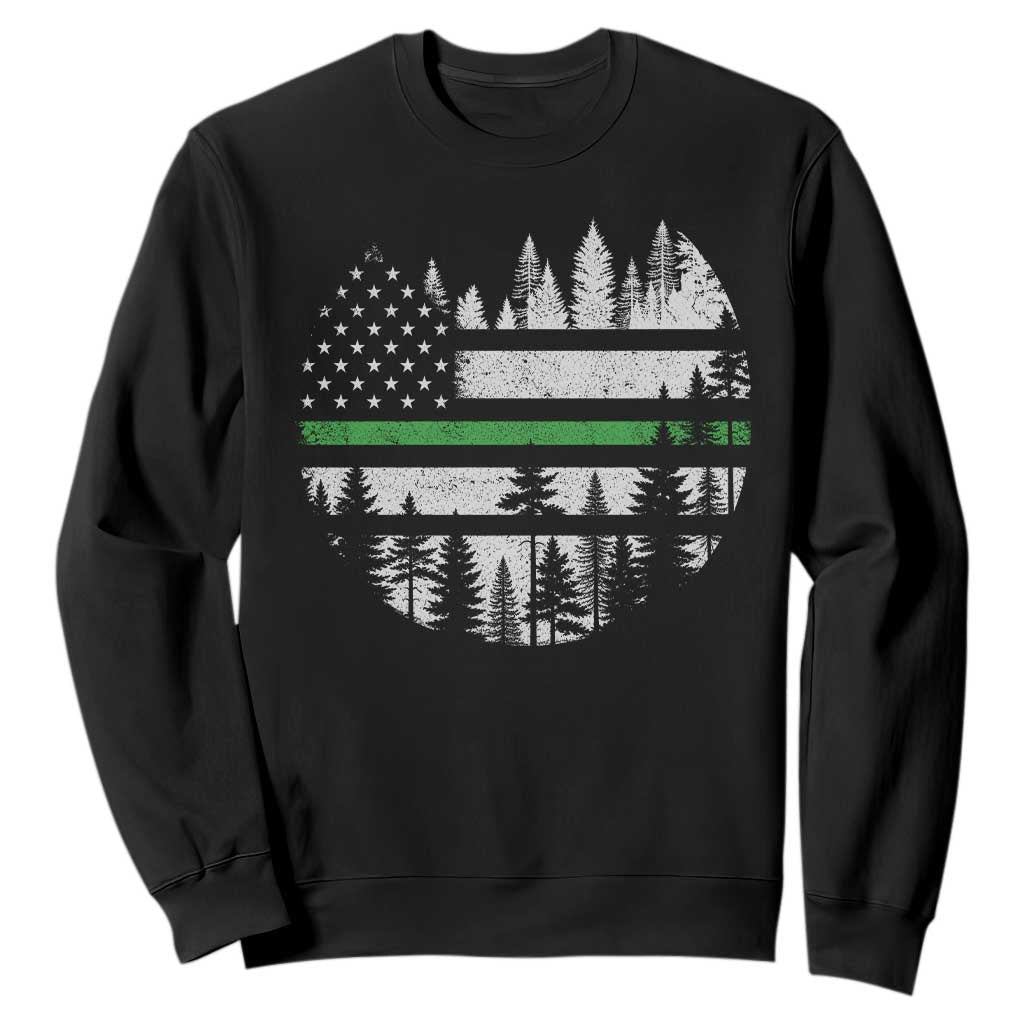 Park Ranger Law Enforcement Forest Green Line American Flag Sweatshirt