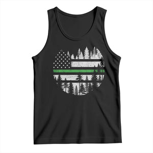 Park Ranger Law Enforcement Forest Green Line American Flag Tank Top