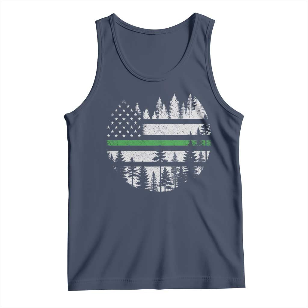 Park Ranger Law Enforcement Forest Green Line American Flag Tank Top